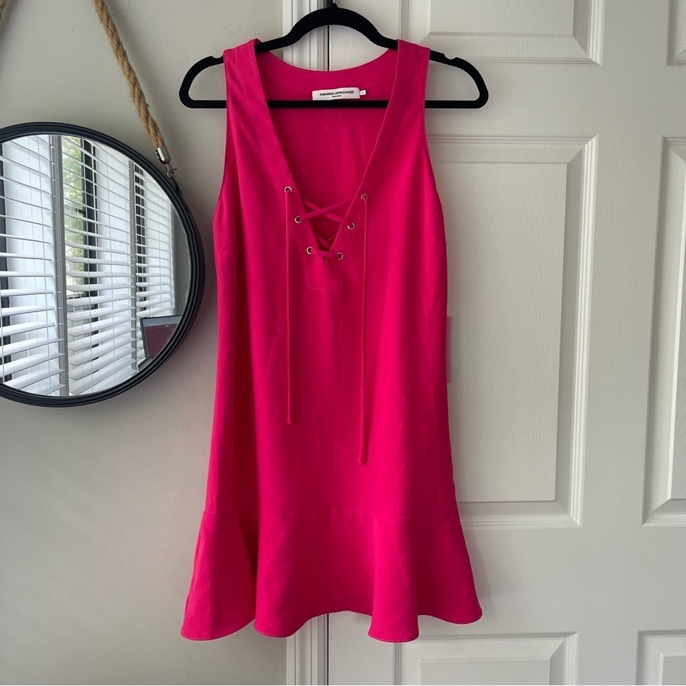 Amanda Uprichard Pink Ruffled Tie Front Mini Dress